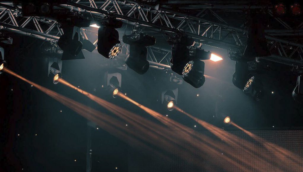 Stage lighting in a darkened hall
